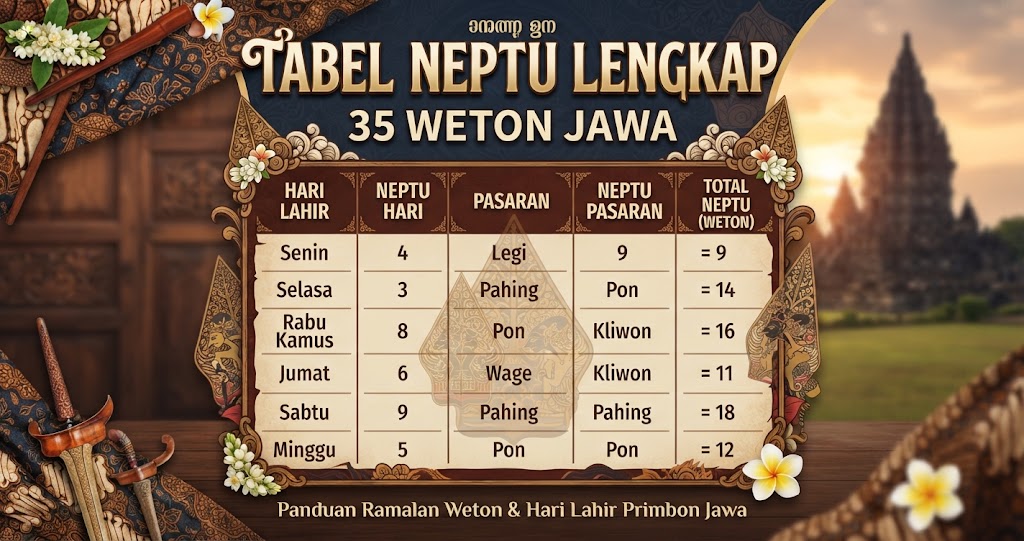 Tabel Neptu Lengkap 35 Weton Jawa